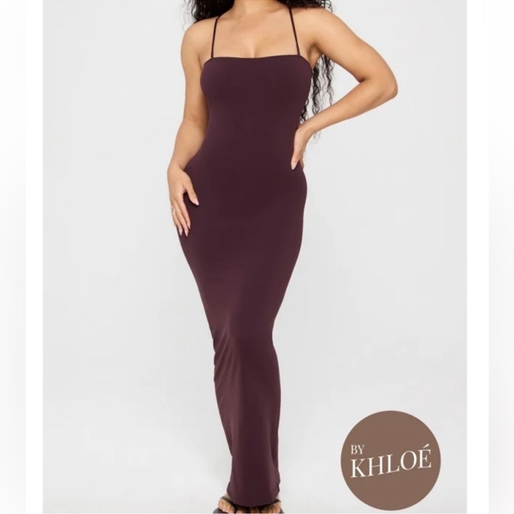 Fabletics Strapless Maxi Dress in Deep Plum